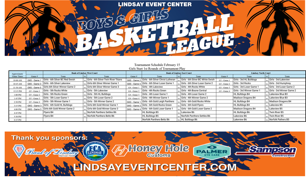 Youth Basketball League Schedule - Feb 15