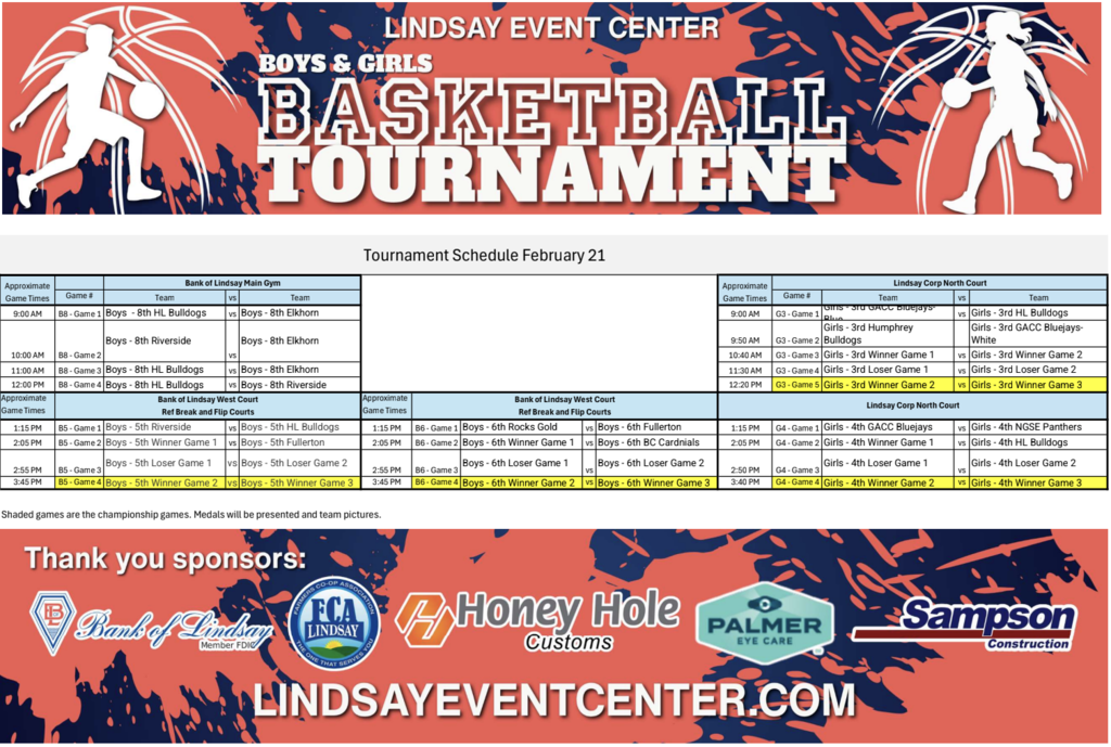 Tournament Schedule for Feb 21, 2026