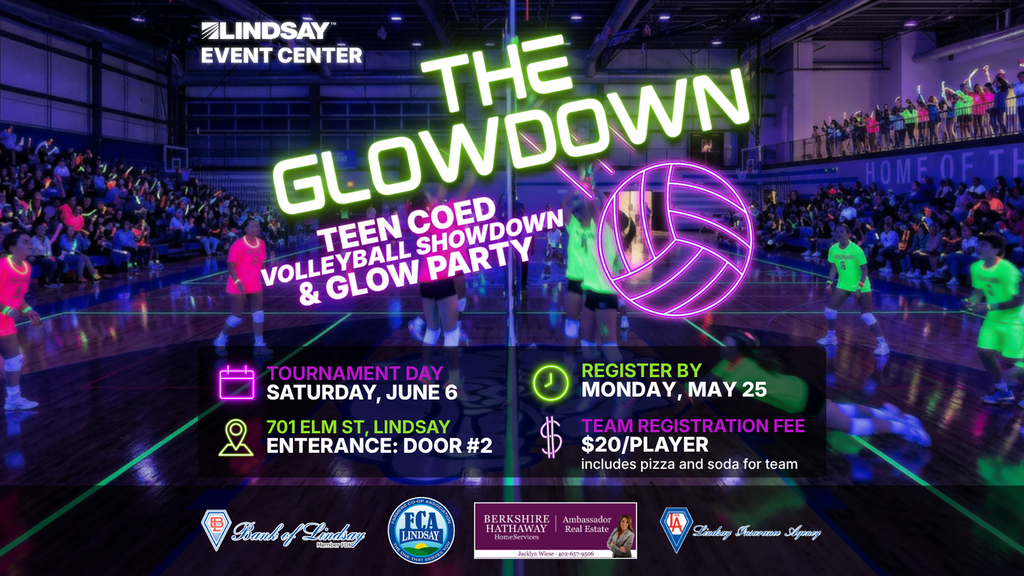 Flyer for The Glowdown: Teen Coed Volleyball Tournament