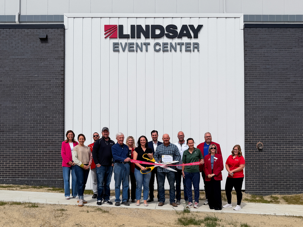 Photo of Lindsay Event Center Ribbon Cutting with Lindsay Area Development board members and the Norfolk Chamber Ambassadors