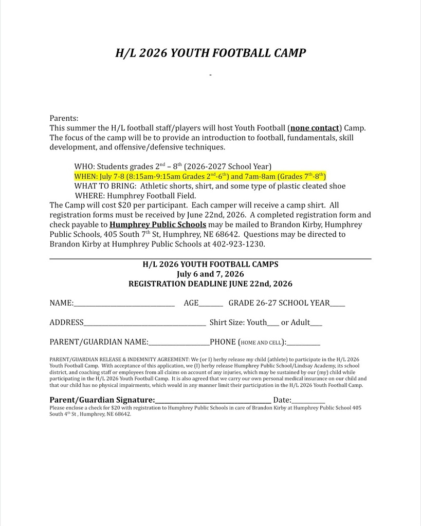 Football youth camp form