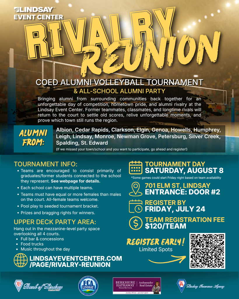 Flyer for Rivalry Reunion Coed Alumni Volleyball Tournament