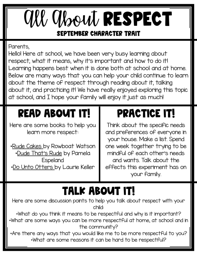 PK-5th Character Trait of the month - September