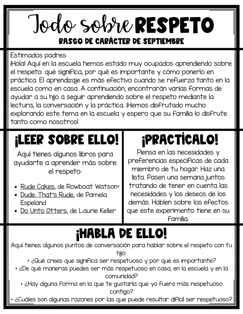 Respect Character Trait - September (Spanish)
