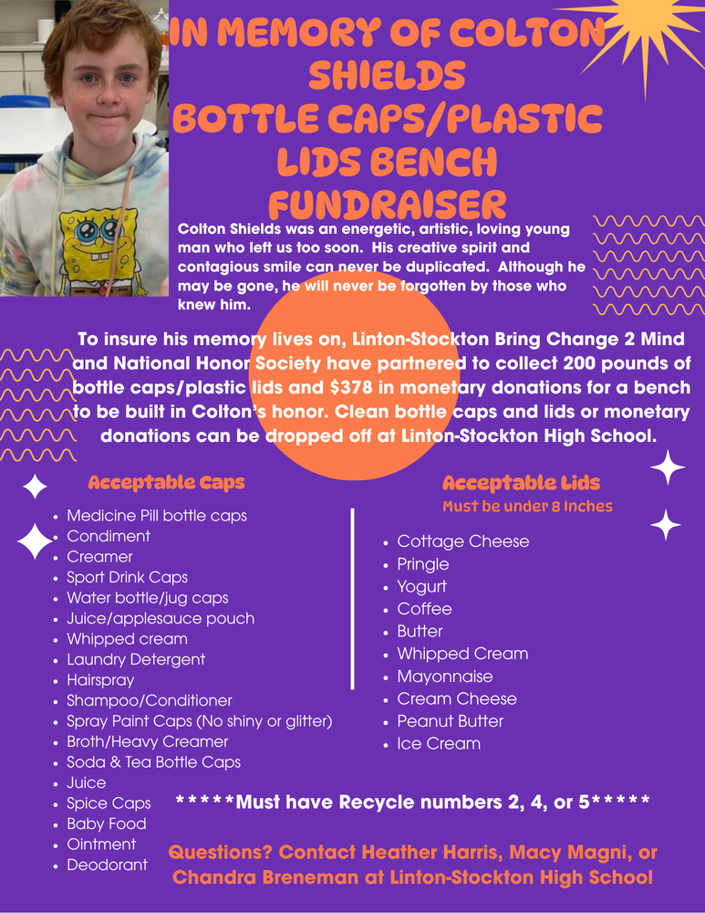 Bottle Caps/Plastic Lids Bench Fundraiser