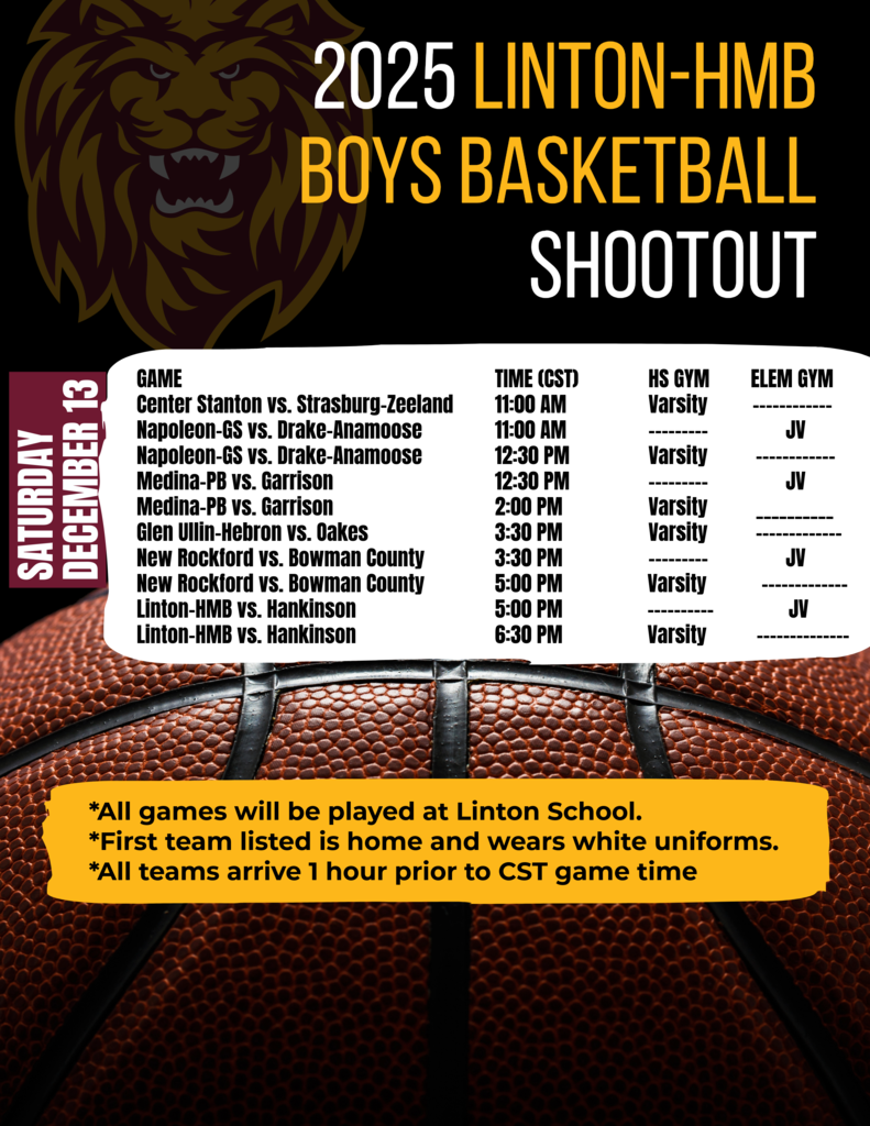 Boys Basketball Jamboree – Saturday, December 13 Linton Public School is hosting a Boys Basketball Jamboree on Saturday, December 13. We welcome all visiting teams and invite everyone to attend. Games begin at 11:00 a.m. Come and enjoy a full day of basketball in the high school gym.