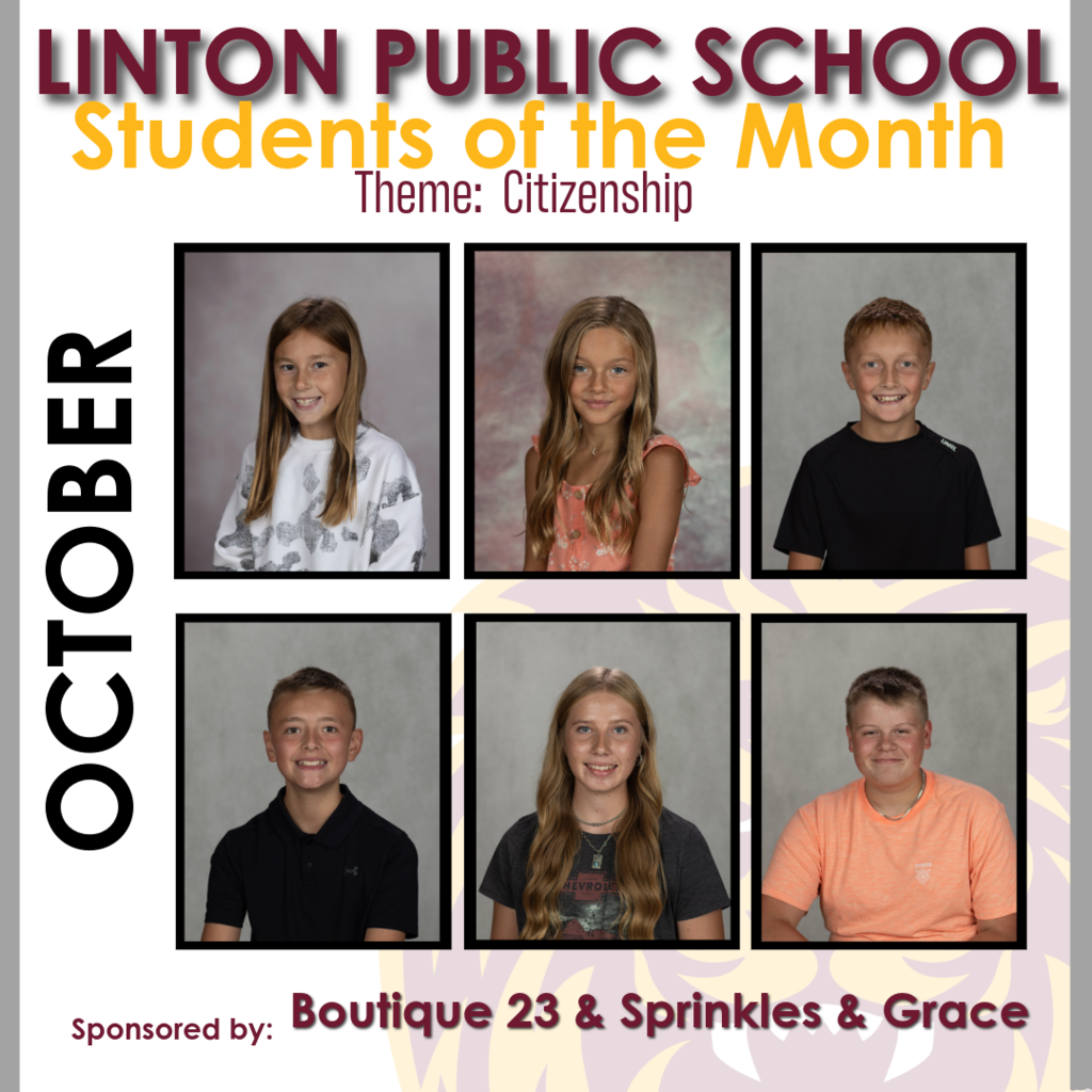 Throughout Semester 1, we recognized students who stood out for demonstrating our monthly character pillars. These Lions showed growth, leadership, and strong character inside and outside the classroom. October – Citizenship Students who showed kindness, respect, honesty, and positive relationships with others. 👏 Brea Kuntz, Lydia Weber, Jaxon Jangula, Weston Lawler, Bobbie Janczewski, Eli Sauter