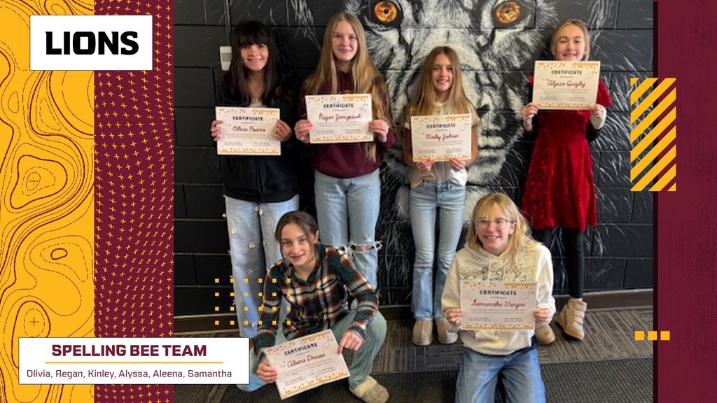Congratulations to our Spelling Bee Team!  We are proud to share that four of our students advanced to the oral round at the Emmons County Spelling Bee. This is a wonderful accomplishment and reflects their hard work and dedication.  A special congratulations to Olivia Pearce for being named the Emmons County Spelling Bee Champion.  We are very proud of all of our students for representing our school so well.