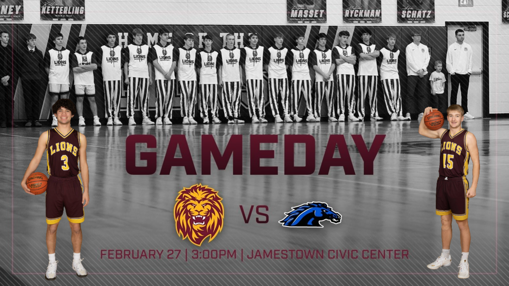 🏀🔥 IT’S TOURNEY TIME! 🔥🏀  District 2 Tournament play tips off TODAY!  The Linton-HMB Lions take on the South Border Mustangs at the Jamestown Civic Center at 3:00 PM!  Can’t make it in person? Catch all the action on BEK!  Let’s pack the stands, bring the energy, and cheer the boys on to victory!   Good luck, Lions!  