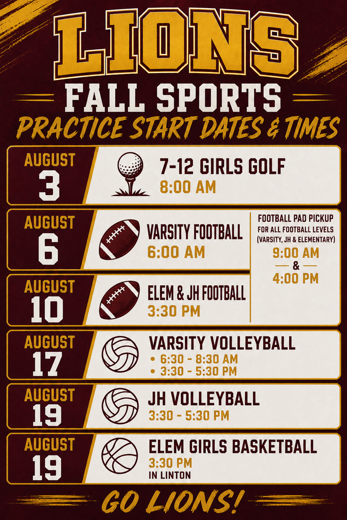fall sports dates for the lions
