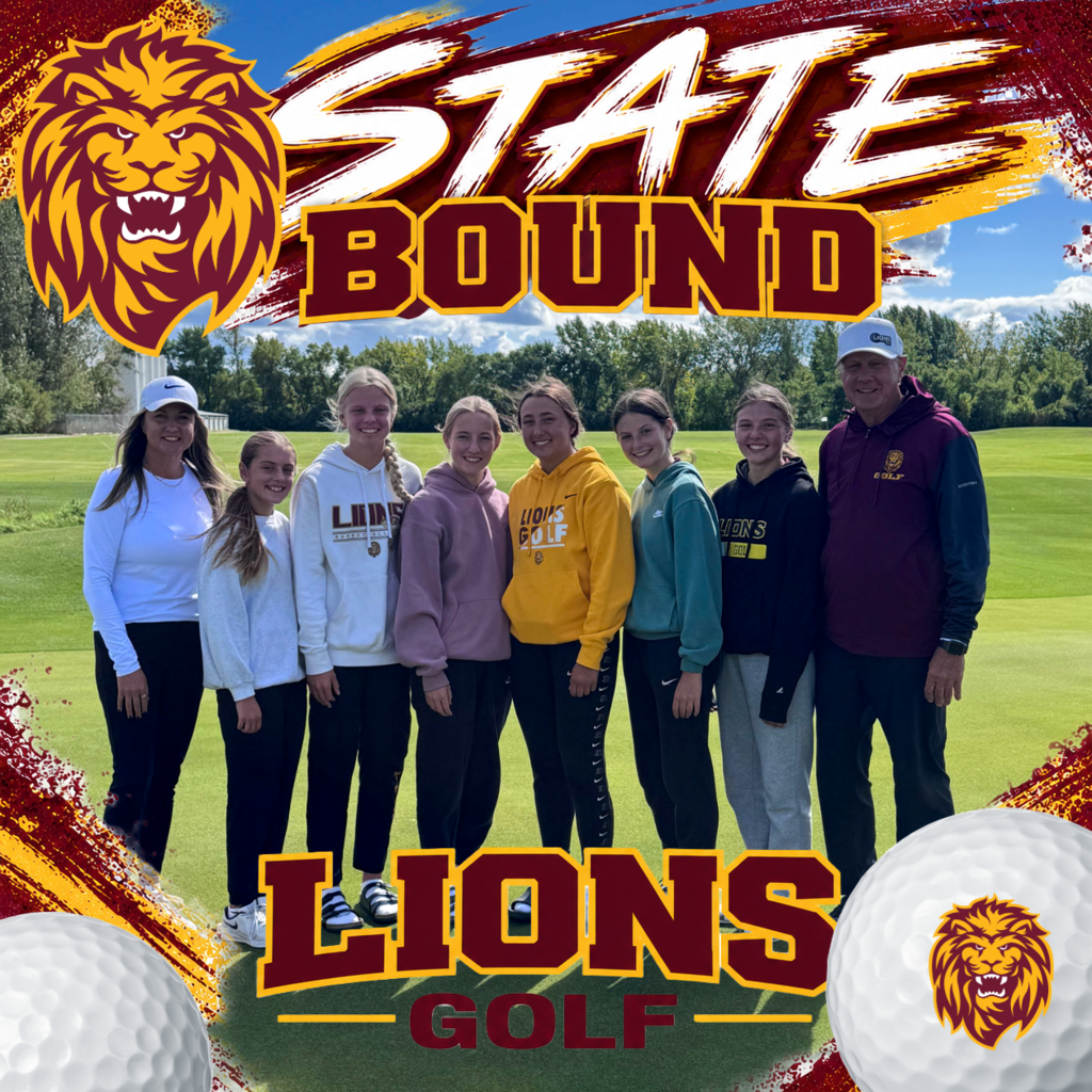 graphic image of the golf team being state bound
