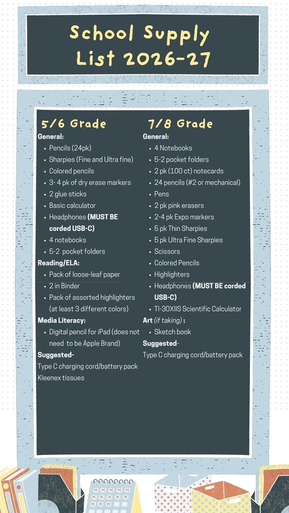 MS School supply list 26-27