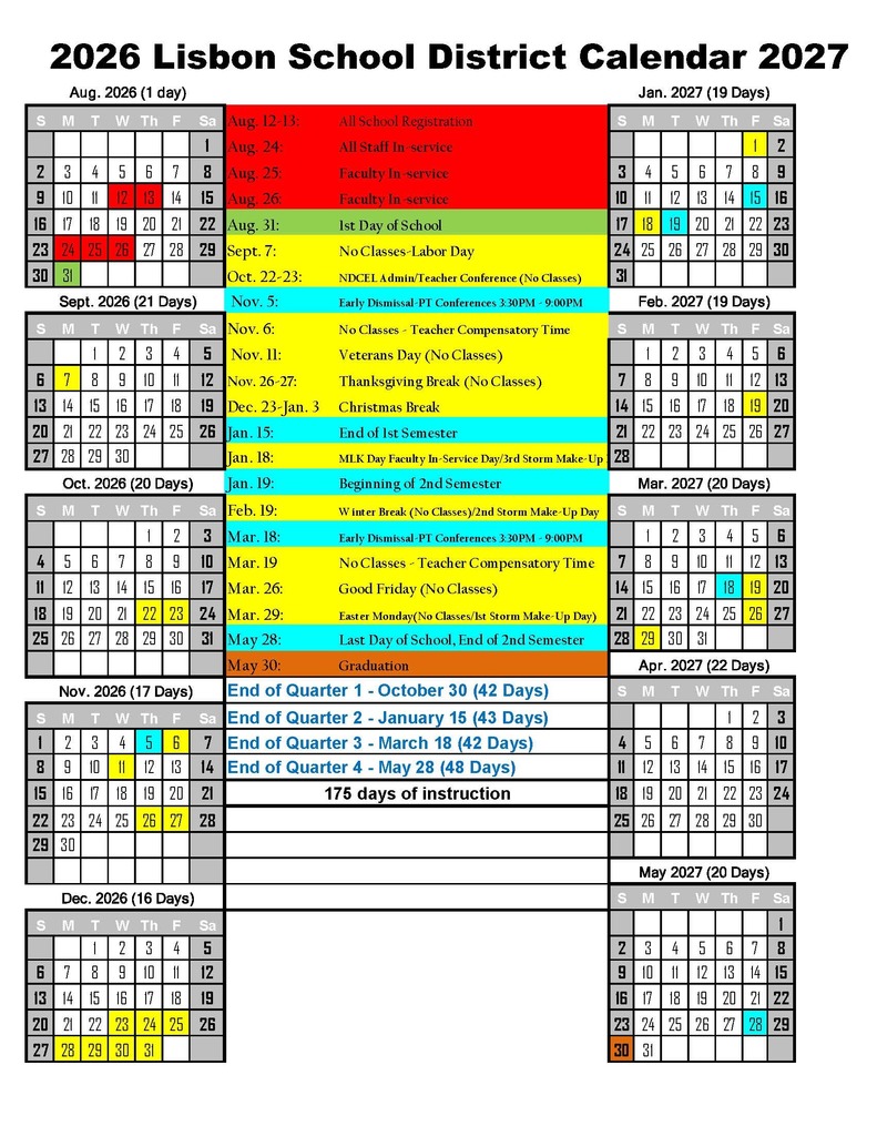 Approved 2026-2027 calendar