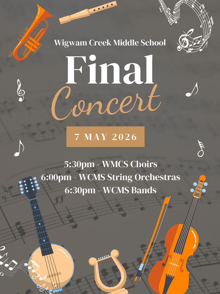 image shows information for the WCMS final concert of the school year