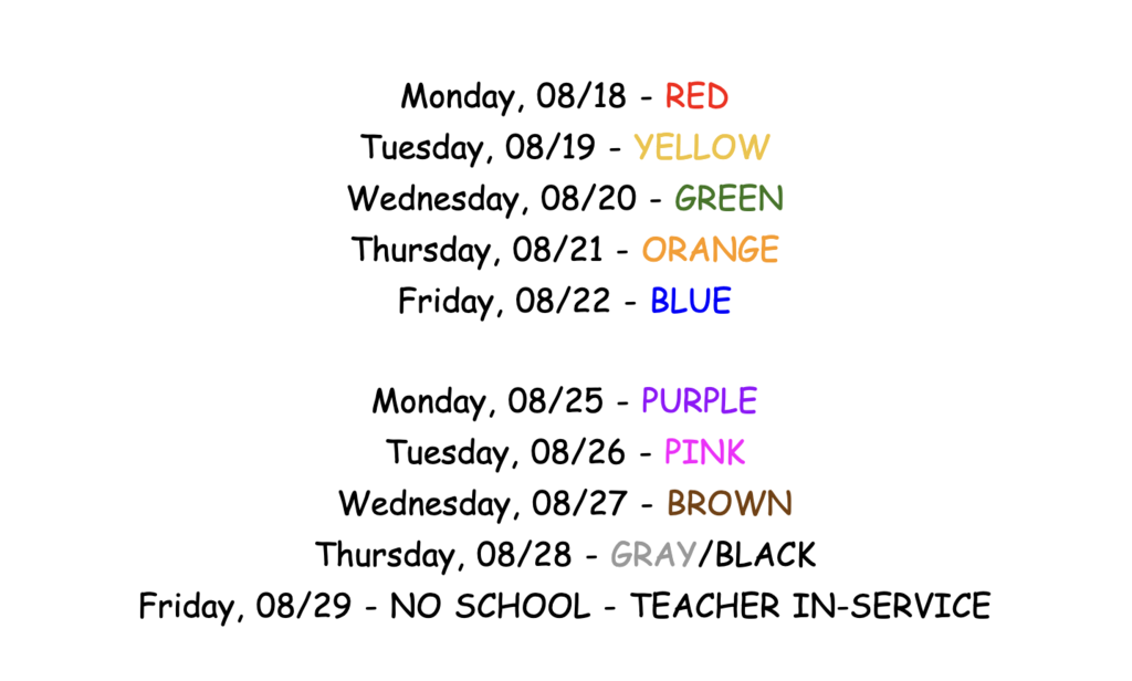 Kindergarten Color Week Schedule