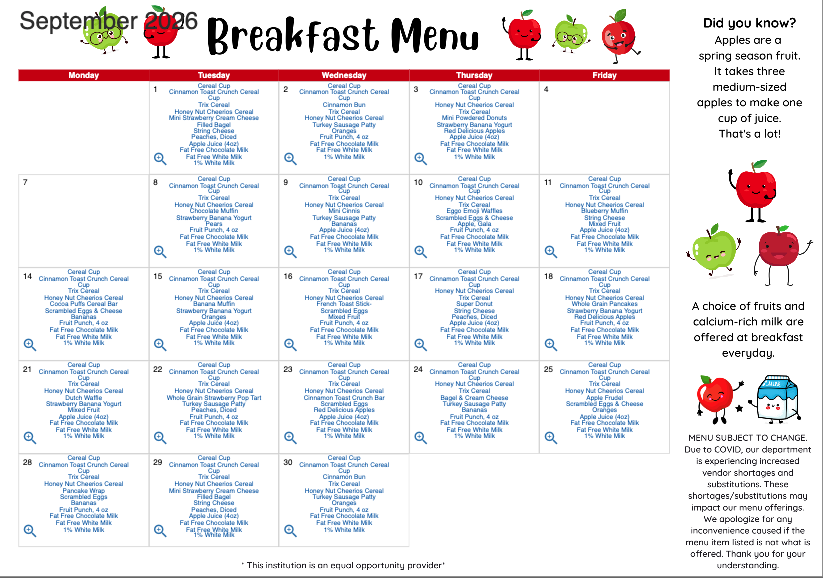 September Breakfast Menu