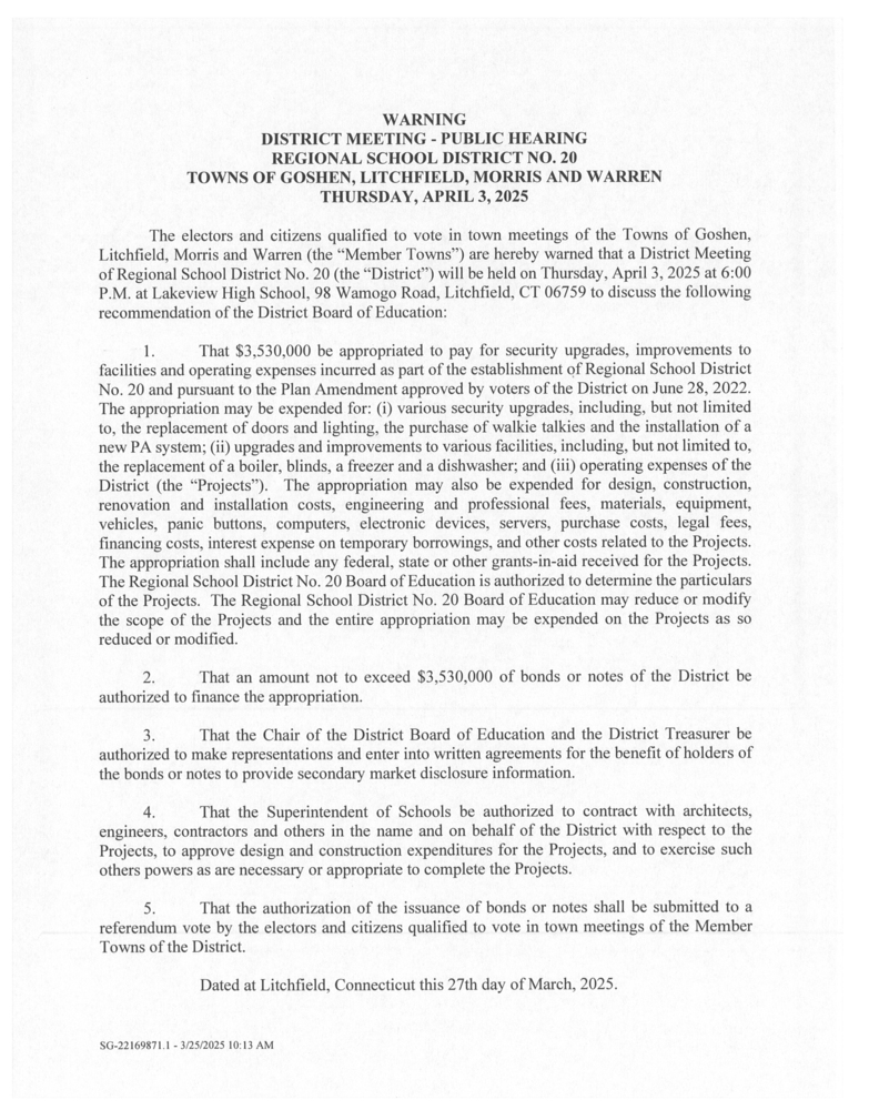 Warning for Public Hearing April 3, 2025