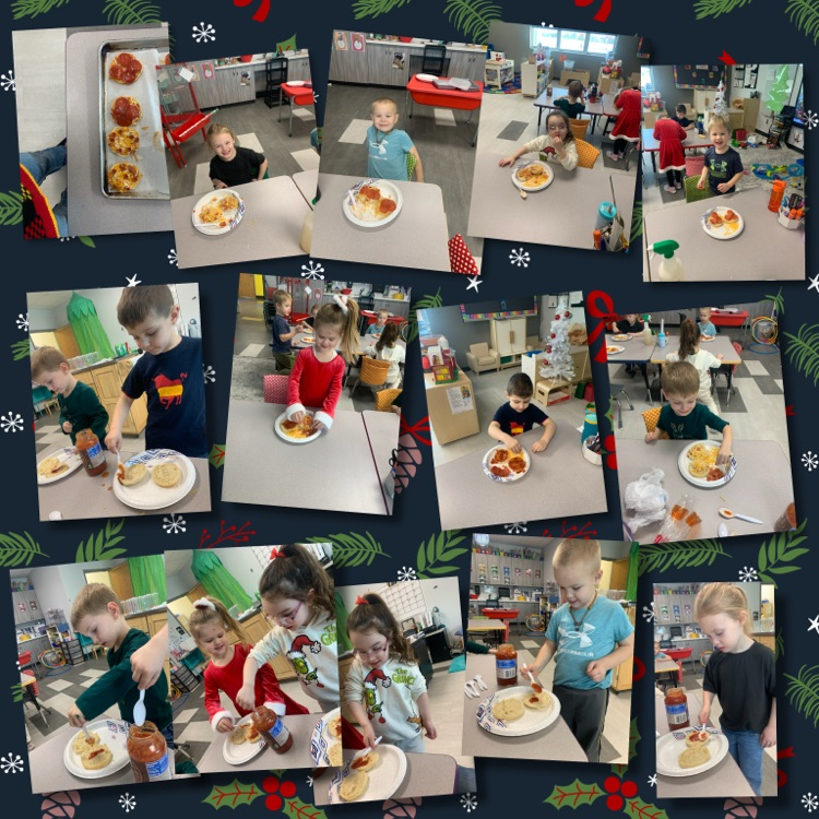 collage of pre-K students making pizzas 