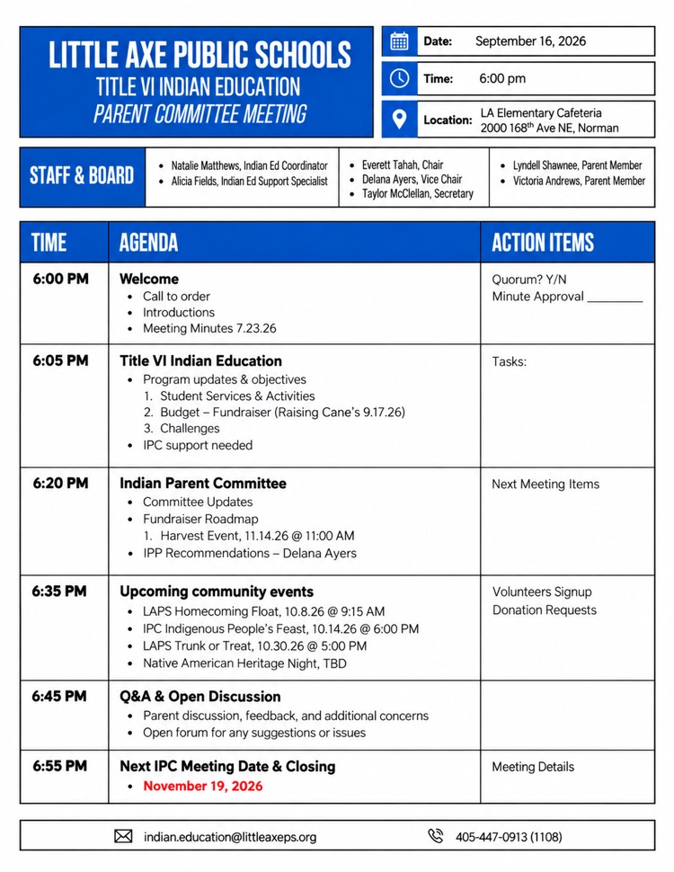 Indian Ed Parent Meeting Agenda