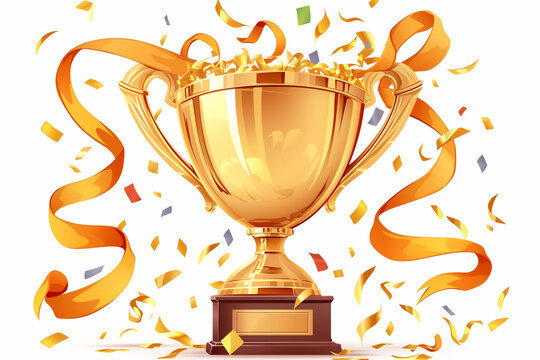 trophy with confetti