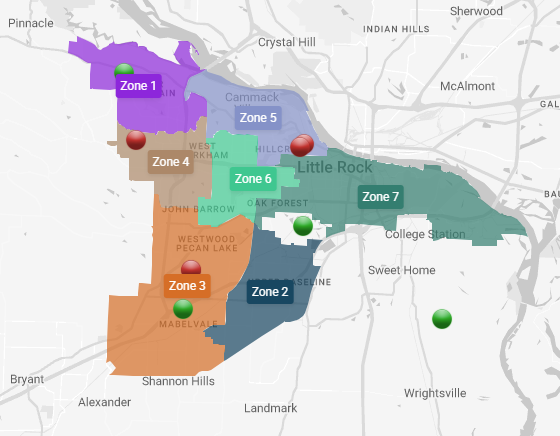 Proposed School Board Election Zone Map - Zone 1, Zone 2, Zone 3, Zone 4, Zone 5, Zone 6, Zone 7