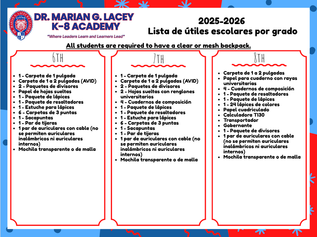 K-8 Supply List