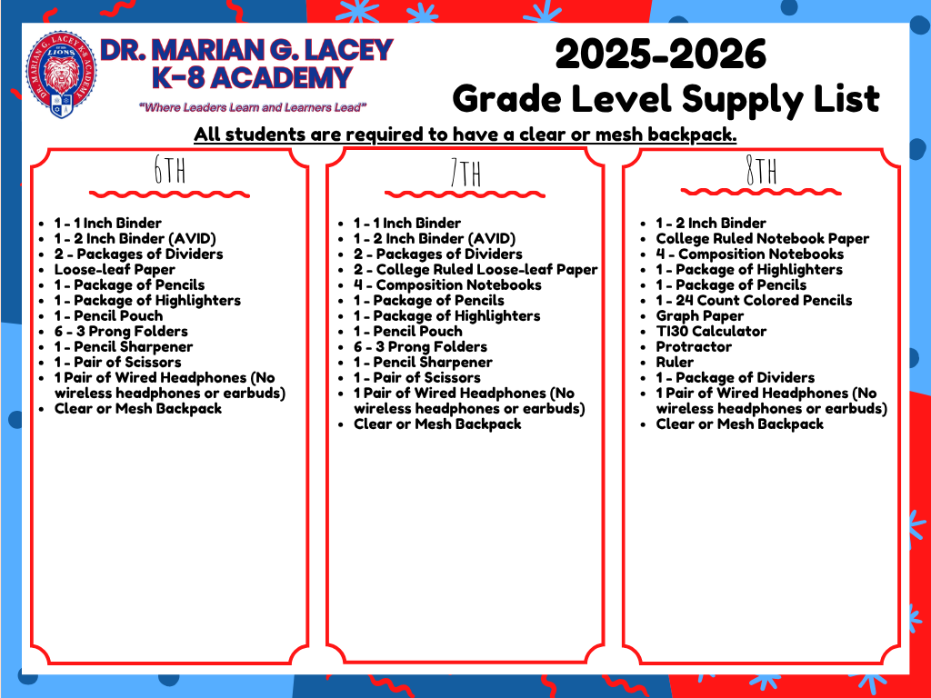 K-8 Supply List