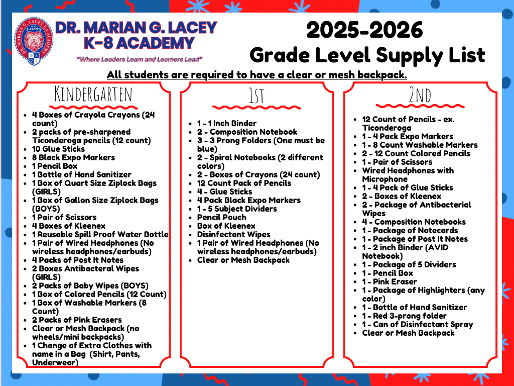 Supply List for 25-26 School Year