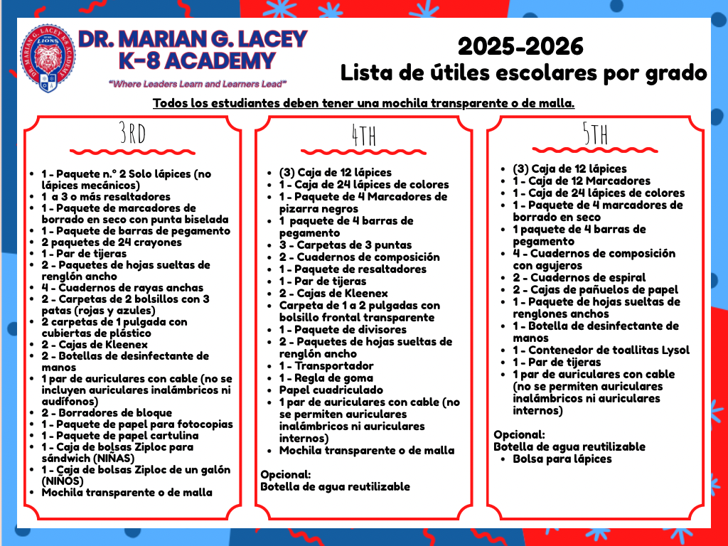 Supply List for 25-26 School Year