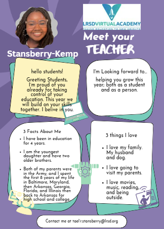 Graphic introducing Mrs. Stansberry-Kemp, English Teacher
