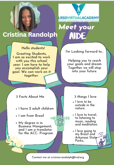 Graphic introducing Mrs, Randolph, the ESL paraprofessional