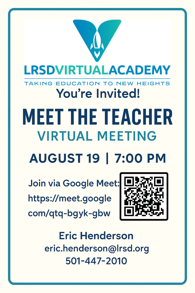 Meet the Teacher Aug 19 at 7 pm Meeting Link - https://meet.google.com/qtq-bgyk-gbw