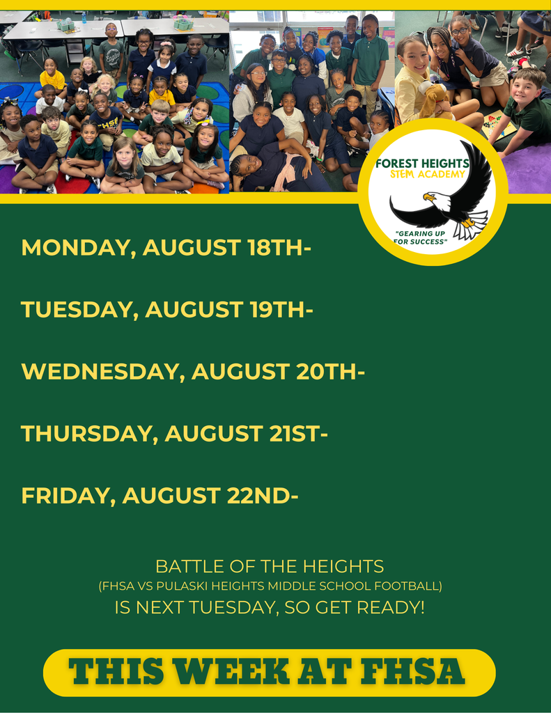 Battle of the Heights  (FHSA VS Pulaski Heights Middle School FOOTBALL)  is next TUESDAY, so get ready! 