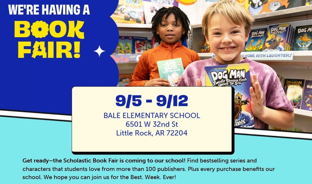 Picture of Kids message says Book Fair Dates 9/5-9/12