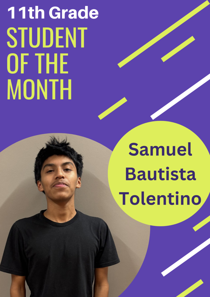 11th grade student of the month Samuel Bautista Tolentino: Black spikey hair wearing black tshirt