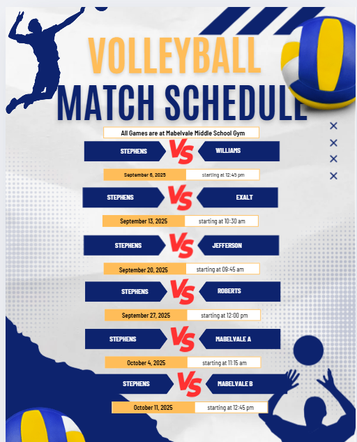 Volleyball Schedule for the season