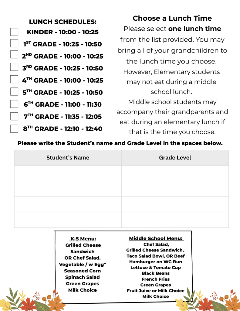 Grandparents Day Luncheon  Schedule - English