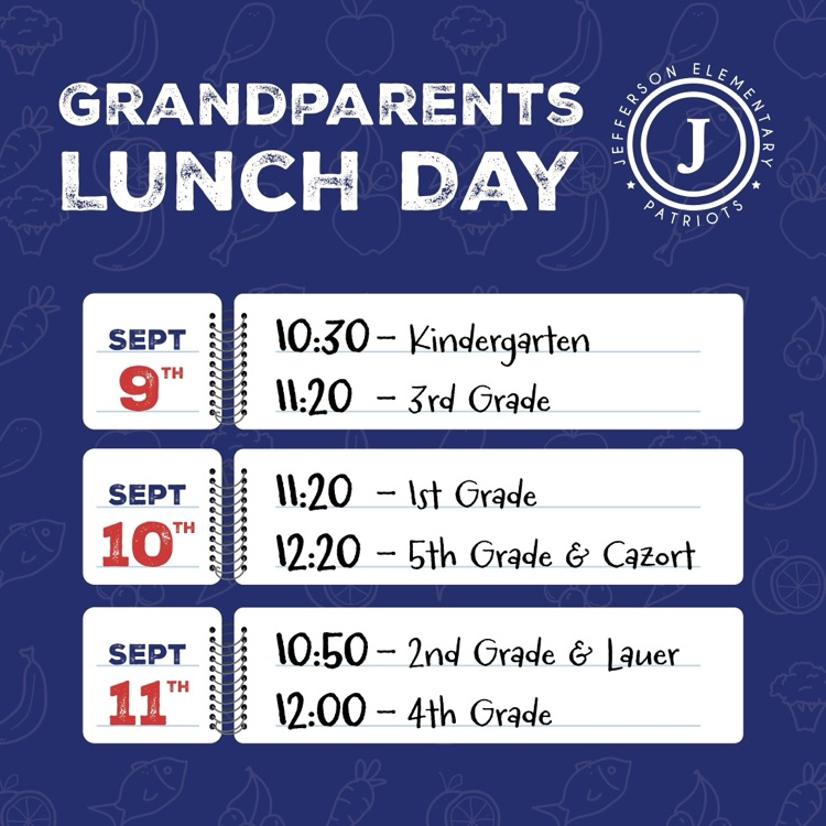 grandparents day September 9 is k and 3rd September 10 is 1st and 5th and September 11 is 2 and 4th