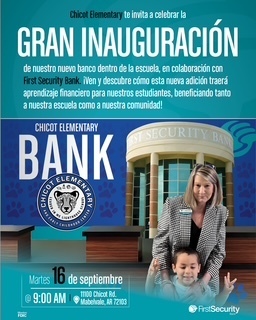 Imagen de la gran inauguración del First Security Bank en la escuela primaria Chicot el martes 16 de septiembre a las 9 a. m.