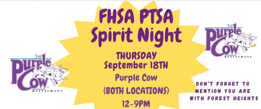 FHSA PTSA Spirit Night Thursday at Purple Cow from 12-9