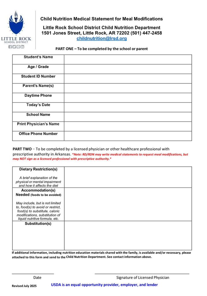 Meal Modification Form