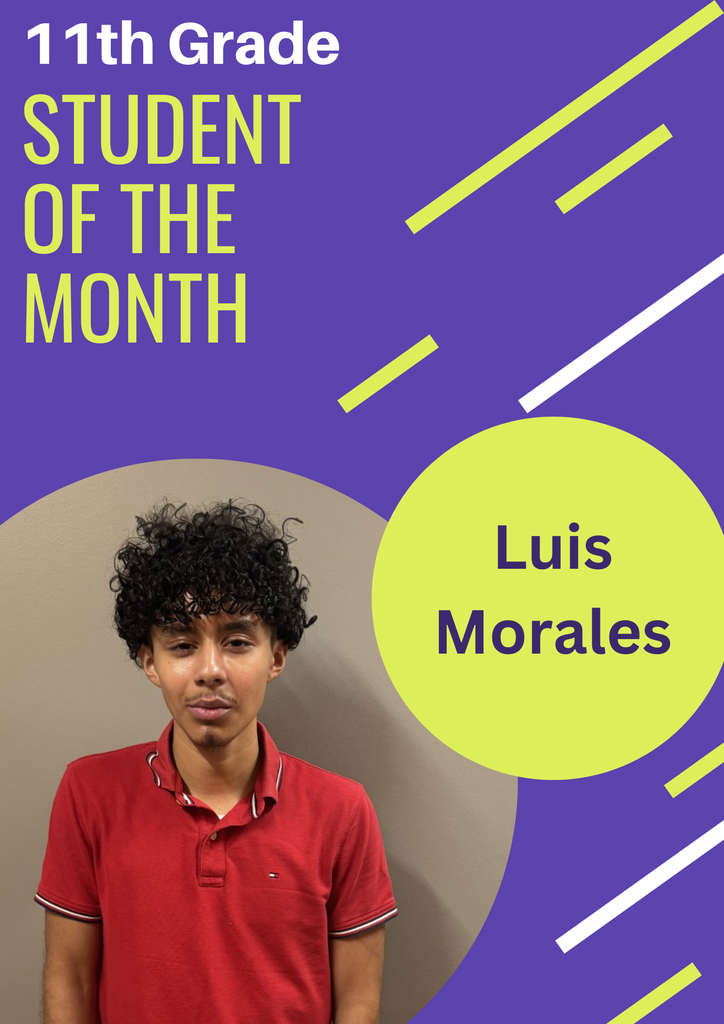 Luis Morales-11th Grade Student Of The Month, male bushy hair cut wearing red polo shirt