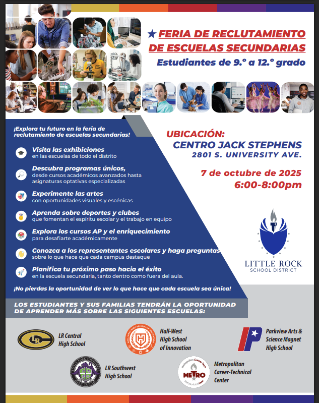 Flyer written in Spanish about the High School Recruitment Fair for Rising 9th-12th Graders.