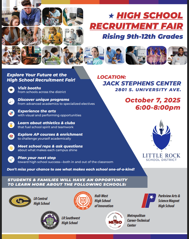 Flyer written in English about the High School Recruitment Fair for Rising 9th-12th Graders.