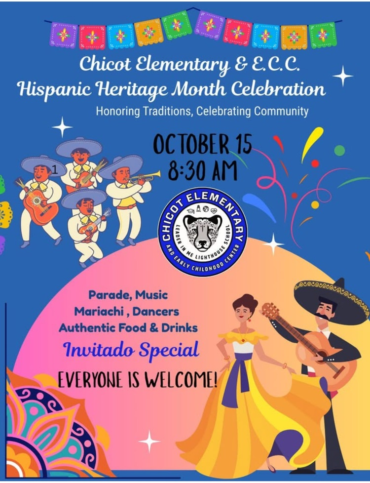 Hispanic Heritage Month Celebration, tomorrow Wednesday 15,2025 at 8:30 we  will have a mariachi band, dancers and much more . 