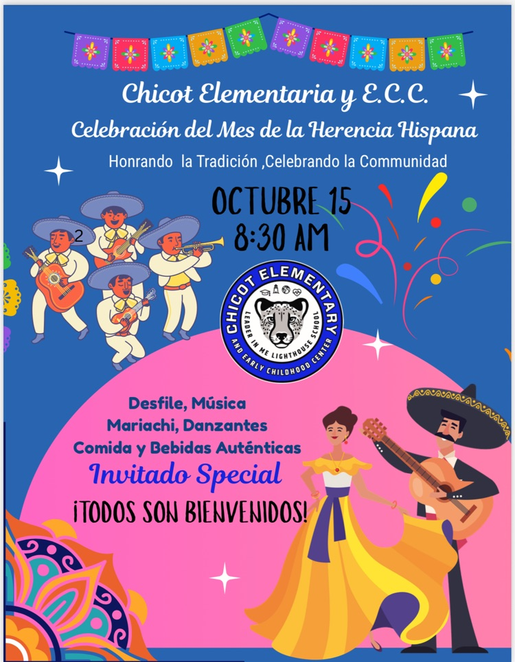 invitación a la celebración del mes de la herencia hispana, mañana Miércoles 15 de Octubre 2025 , tendremos presentación , mariachi , danza folclórica y mucho más. 