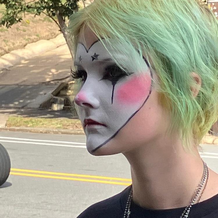 Close up of a mime’s makeup
