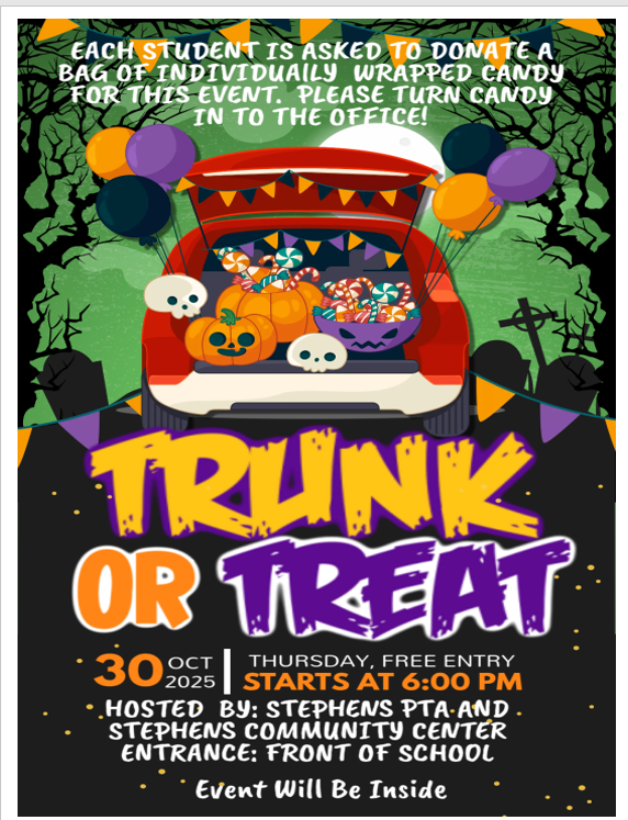 Trunk or Treat, Thursday Oct. 30th at 6pm