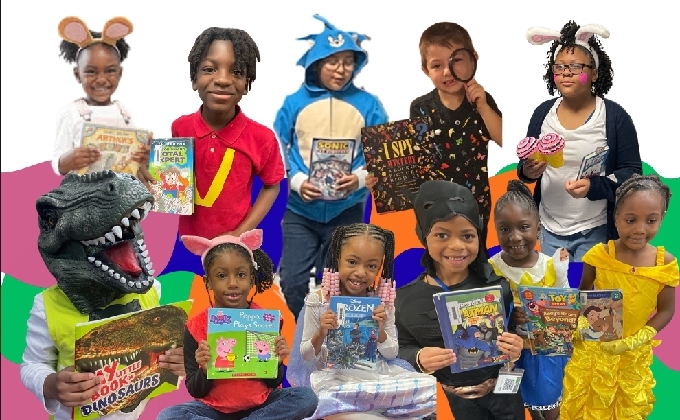 Students dressed in book-related costumes.
