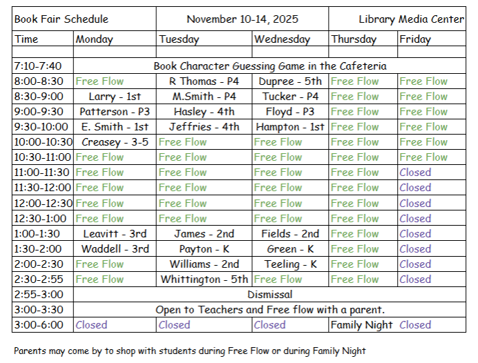 Book Fair Schedule
